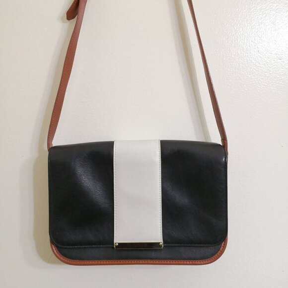 Talbots Leather Shoulder Bag Black/White 10.5"x7 1/4"x2.5" - Picture 1 of 11
